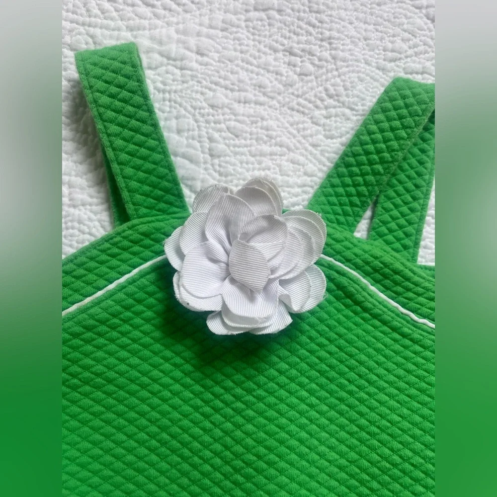 Janie and Jack Girls Romper Outfit One piece green white flower spring 4 4T